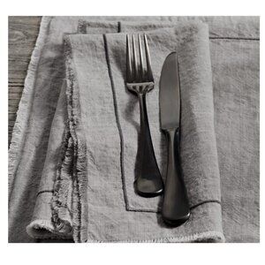 Restoration Hardware Frayed Edge Belgian Linen Dinner Napkins in Grey